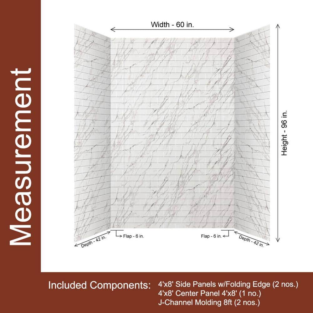 Marble Subway Tile PVC Tub and Shower Wall Panels