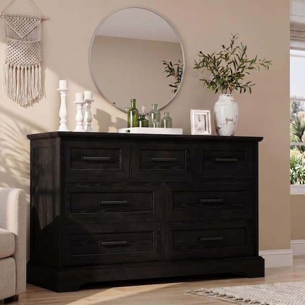 black metal dresser LACOO 47.2 in. W 7-Drawer Wide Dresser, Wood Grain Veneer Storage Chest with Pulls, Black V-WD-0947A-0 Use it in bedrooms st-bodycon-dresses Size:6/7 w/16