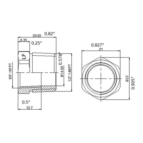 Parker 1/2 X 3/8 NPT Brass Hex Bushing - 1000 PSI, Male X Female Threads
