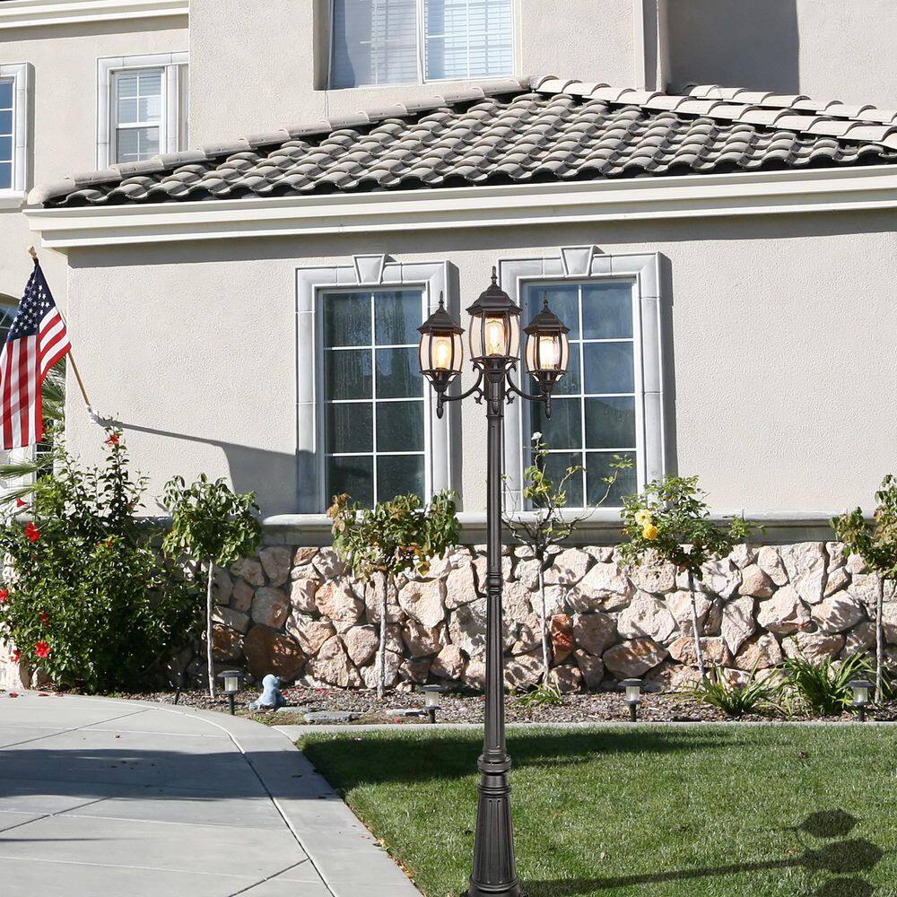 85.5 in. 3-Light Black Metal Included Outdoor Weather Resistant Post light Set with No Bulbs Included price history on PriceWatchPro