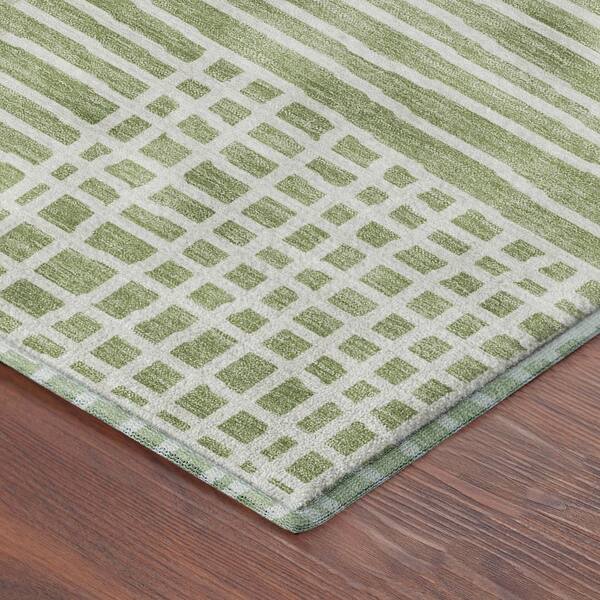 Mayfield Premium Machine Washable Abstract AMF2270 Aloe 2 ft. x 7 ft. Runner Rug
