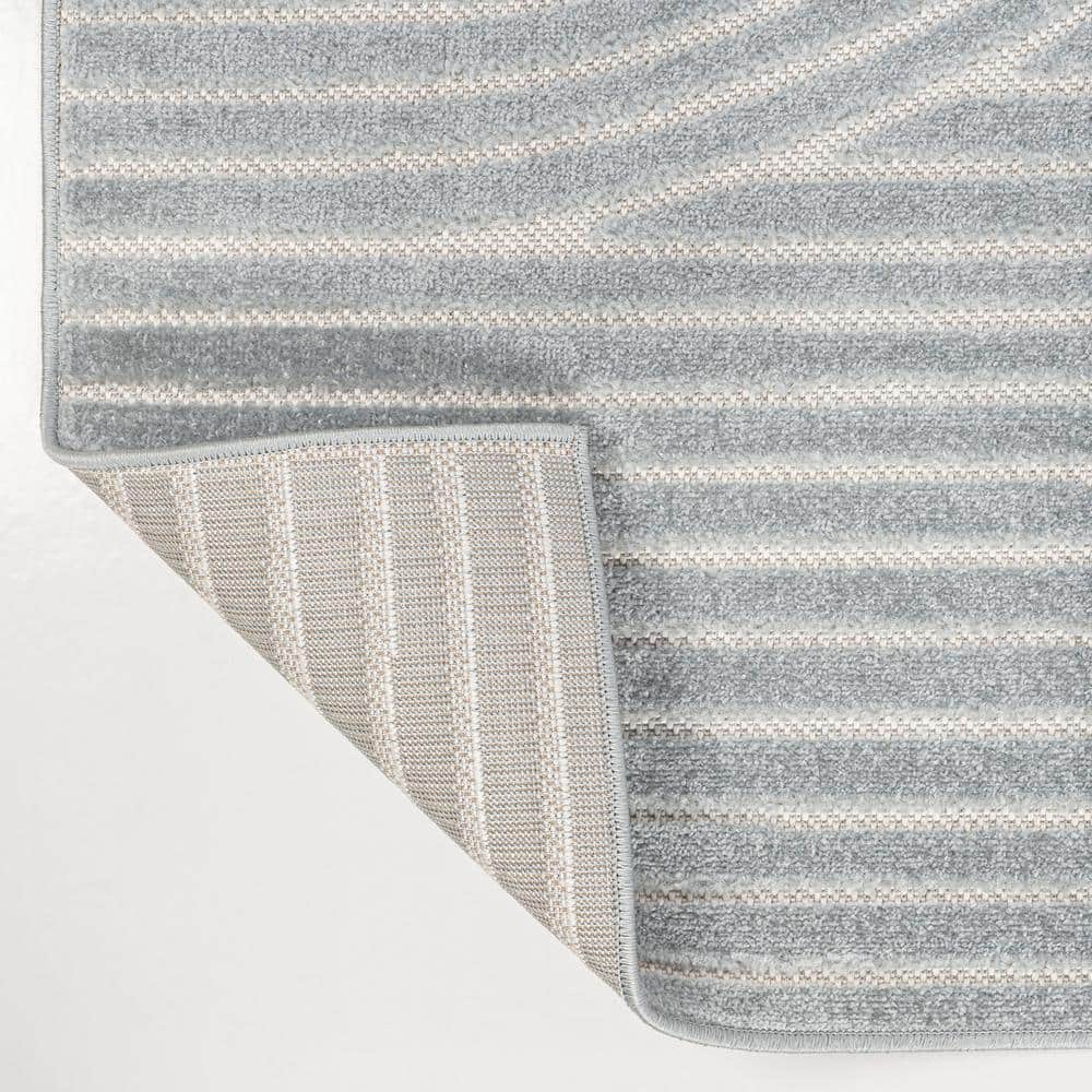 Light Blue and Cream Geometric Synthetic Runner Rug, 2 x 8