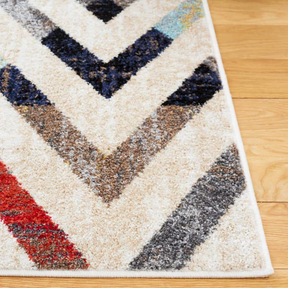Ivory Multicolor Chevron Pattern Synthetic Area Rug