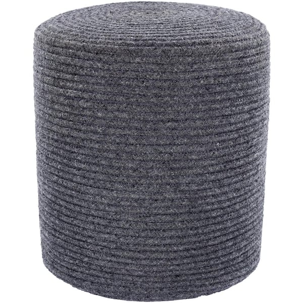 Livabliss Shemer Solid Charcoal Polyester Cylinder Accent Pouf