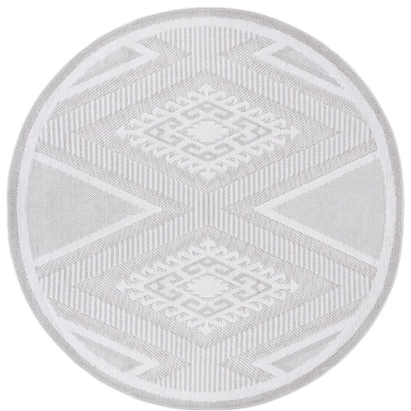 Global Gray/Ivory 7 ft. x 7 ft. Geometric Diamond High-Low Indoor/Outdoor Round Area Rug