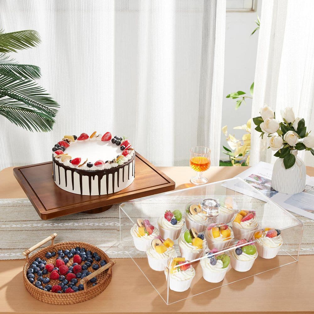 Brown Acacia Wood Cake Stand with Lid - 2-in-1 Dessert Display Set and Charcuterie Board, featuring an Acrylic Cake Dome price history on PriceWatchPro