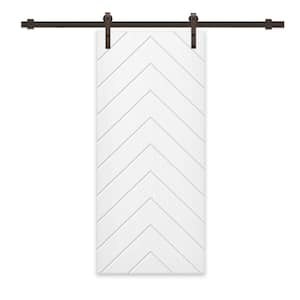 Herringbone 36 in. x 96 in. Fully Assembled White Stained MDF Modern Sliding Barn Door with Hardware Kit