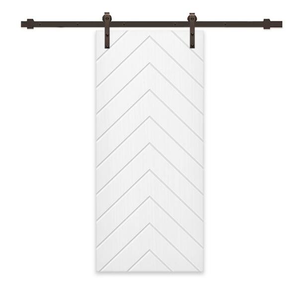 CALHOME Herringbone 42 in. x 80 in. Fully Assembled White Painted MDF Modern Sliding Barn Door with Hardware Kit