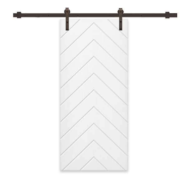 CALHOME Herringbone 42 in. x 96 in. Fully Assembled White Painted MDF Modern Sliding Barn Door with Hardware Kit