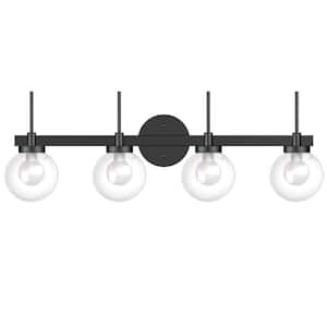 28.74 in. 4-Light Black Bathroom Vanity Light with Round Glass Shade