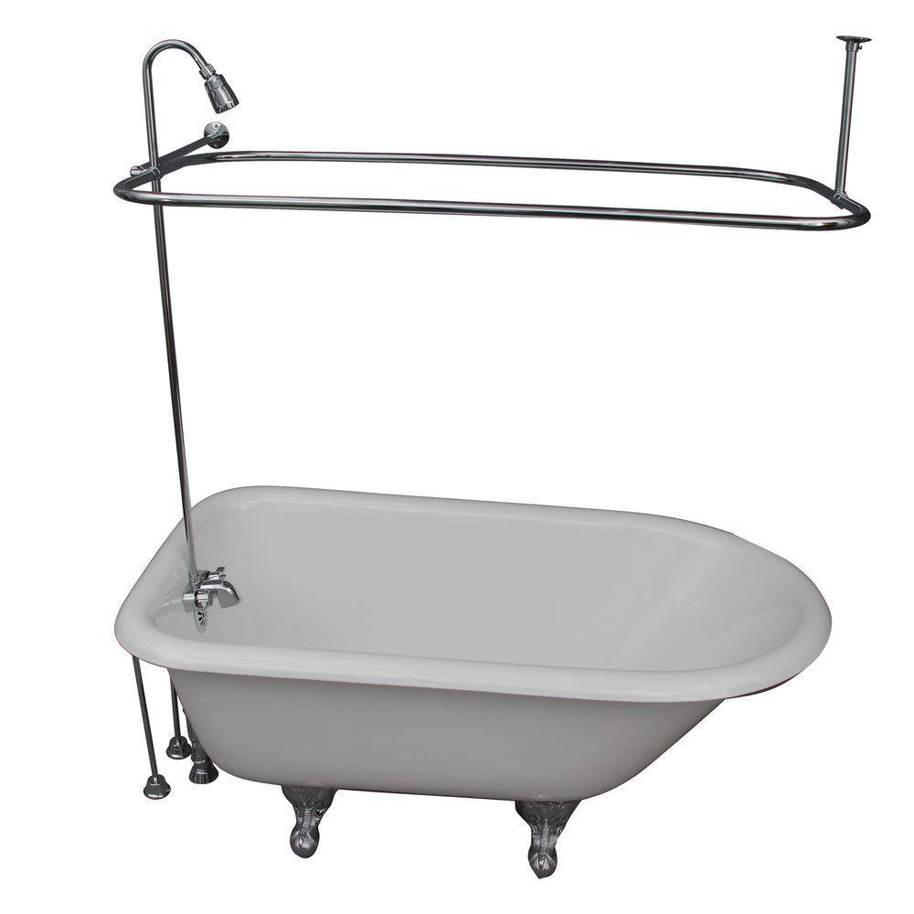 4.5 ft. Cast Iron Ball and Claw Feet Roll Top Tub in White with Polished Ch