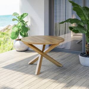 43 in. Round Acacia Wood Outdoor Dining Table with Tripod Legs