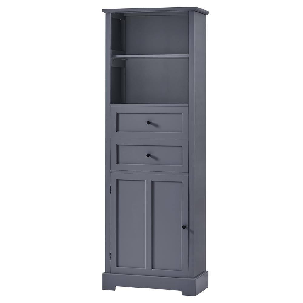 22 in. W x 11.8 in. D x 66 in. H Gray Linen Cabinet with Two Drawers, Open 