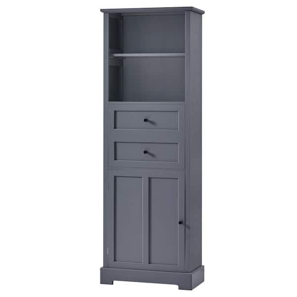 Unbranded 22 in. W x 11.8 in. D x 66 in. H Gray Linen Cabinet with Two Drawers, Open Storage for Living Room Kitchen