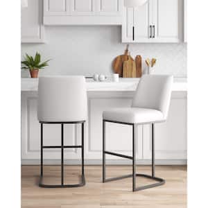 Serena Modern 29.13 in. White Metal Bar Stool with Leatherette Upholstered Seat (Set of 2)