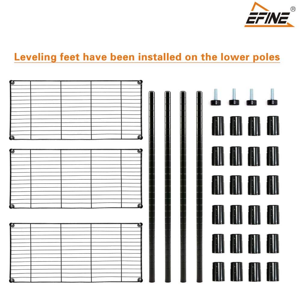 Black 3-Tier Carbon Steel Wire Shelving Unit with Liners