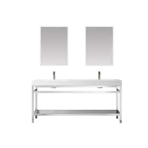 Ablitas 72 in. W x 20 in. D x 34 in. H Double Sink Bath Vanity in Chrome with White Composite Stone Top and Mirror