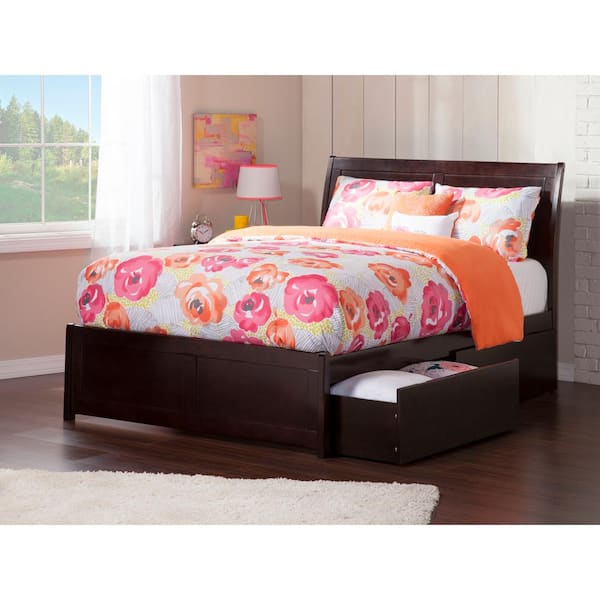 AFI Portland Espresso Full Solid Wood Storage Platform Bed with Matching Foot Board with 2 Bed Drawers