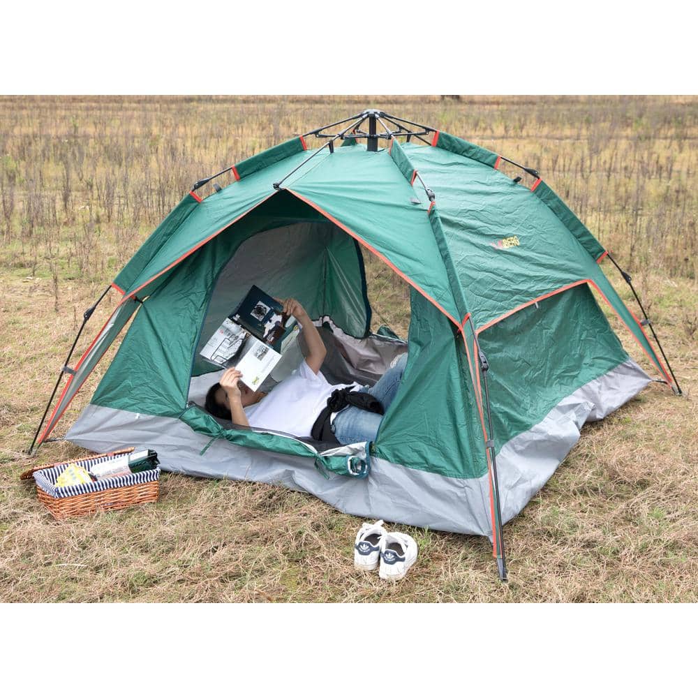 Green Water-Resistant Pop-Up Camping Tent for 2 Persons