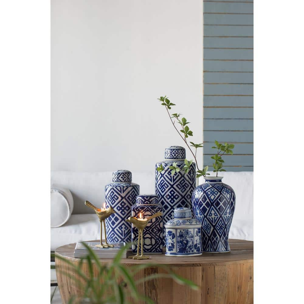 A & B Home Valora 8 In. X 13 In. Blue And White Decorative Vase 69655 ...