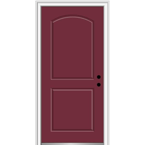 MMI Door 36 in. x 80 in. Left-Hand Inswing 2-Panel Archtop Classic Painted Fiberglass Smooth Prehung Front Door