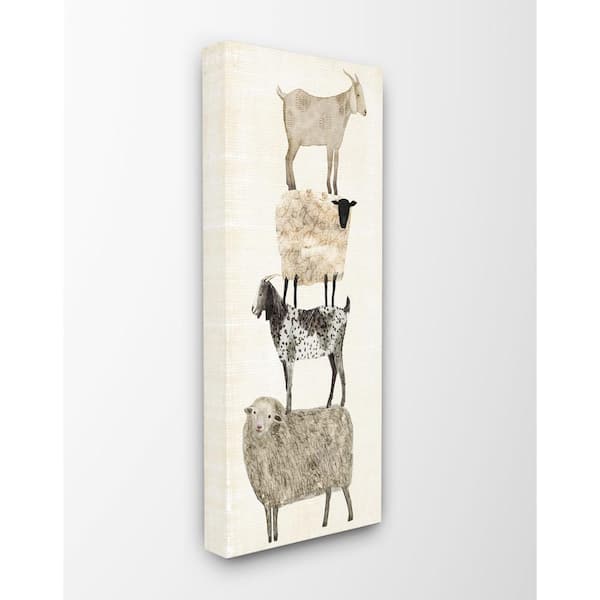 Stupell Industries 10 in. x 24 in. "Fun Stacked Sheep and Goats Farm Animals" by Artist Victoria Borges Canvas Wall Art