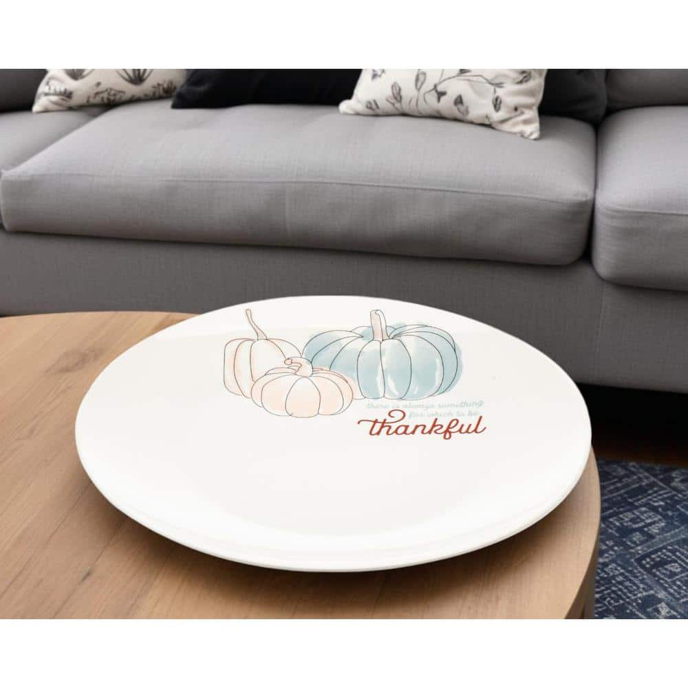 White and Multicolor Porcelain Round Fall Serving Platter