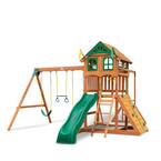 DIY Outing III Wooden Backyard Swing Set with Wood Roof, Monkey Bars, Slide, and Playset Accessories
