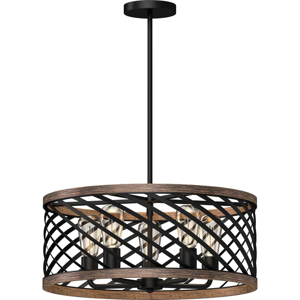 5-Light Indoor Black Walnut Downrod Pendant Chandelier with Caged / Crisscrossed Drum price history on PriceWatchPro