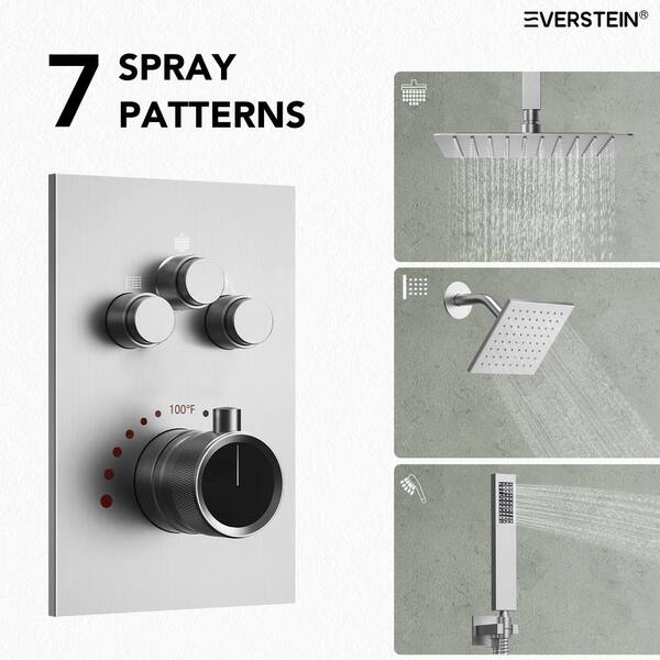 EVERSTEIN 7-Spray Patterns Thermostatic 12 in., 6 in