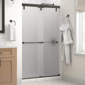 Mod 48 in. x 71-1/2 in. Frameless Soft-Close Sliding Shower Door in Bronze with 1/4 in. Tempered Frosted Glass