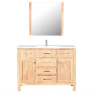 Laguna 48 in. W x 18 in. D x 36 in. H Bath Vanity in NW with Vanity Top in White with White Basin and Mirror