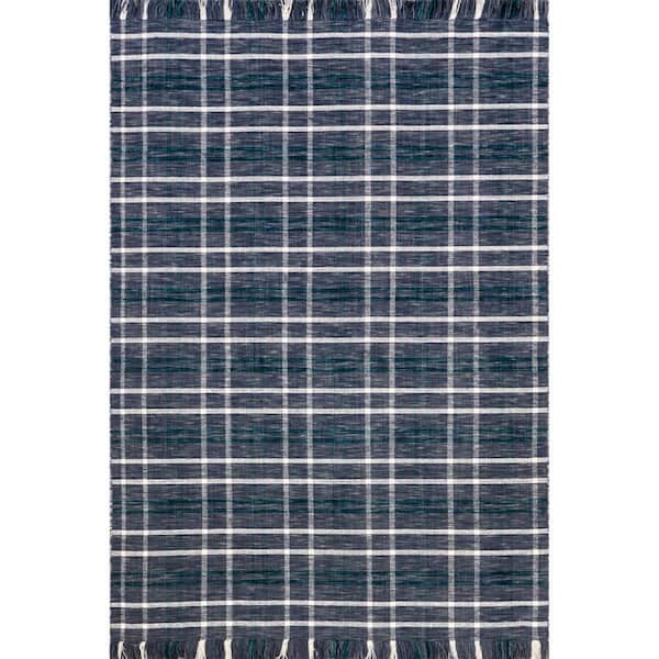 nuLOOM Loretta Blue 8 ft. x 10 ft. Plaid Wool Area Rug