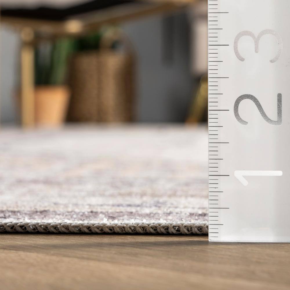 Glenda Light Gray Medallion Washable Synthetic Area Rug