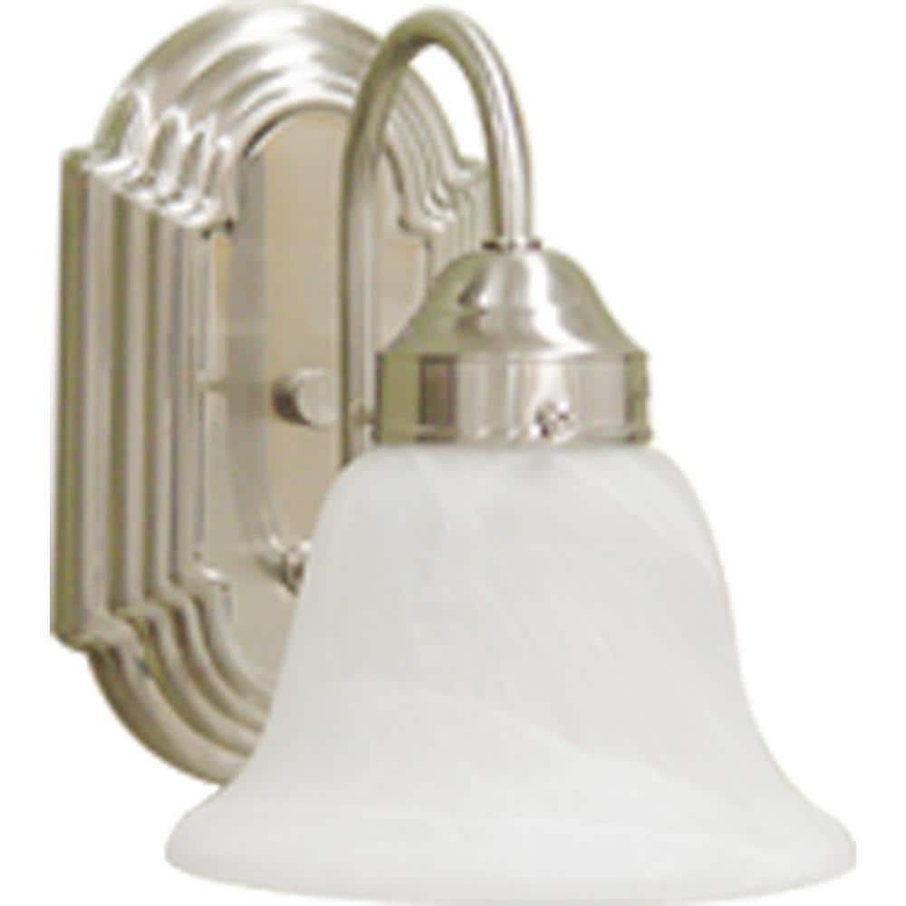 Marti Brushed Nickel 6" Vanity Wall Sconce with Alabaster Glass Shade