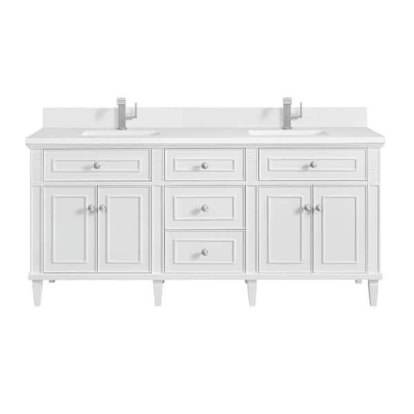 James Martin Vanities Lorelai 72.0 in. W x 23.5 in. D x 34.06 in. H Double Bathroom Vanity in Bright White with White Zeus Quartz Top