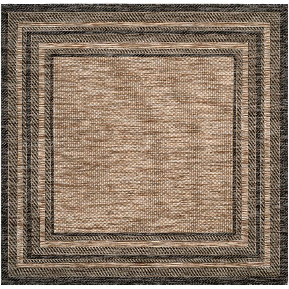 5'3" Square Black and Taupe Synthetic Outdoor Area Rug