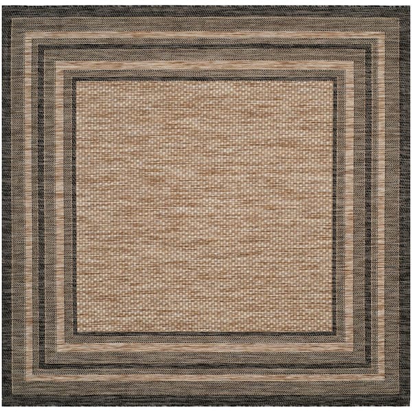 Courtyard Natural/Black 8 ft. x 8 ft. Solid Color Striped Indoor/Outdoor Square Area Rug