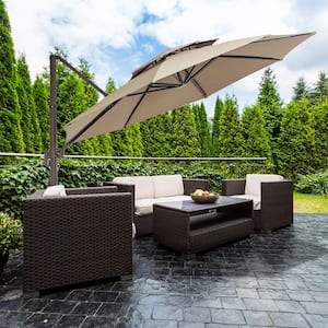 13 ft. Aluminum 360-Degree Rotation Cantilever Patio Umbrella with Cover in Beige