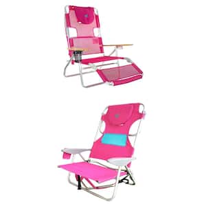 3-in-1 Pink Reclining Chair and Ladies Comfort On-Your-Back Pink Beach Chair
