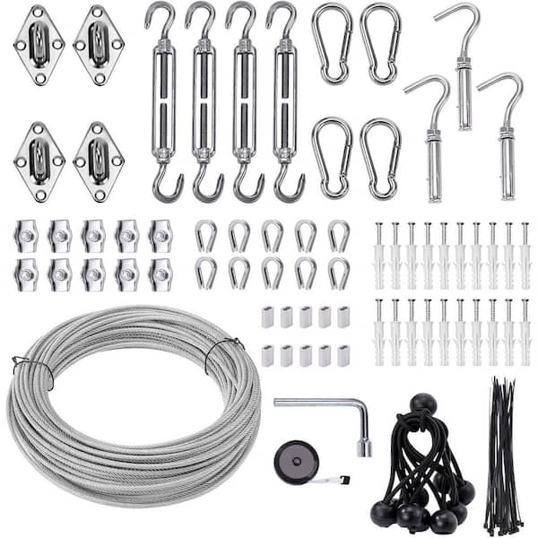 6 Inch Shade Sail Hardware Kit with 65. 5FT Wire Rope for Triangle Rectangle Outdoor Installation Awning, 123PCS