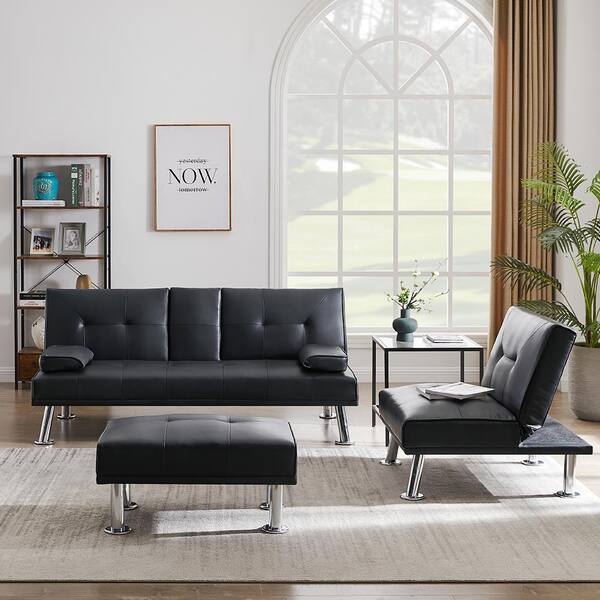 Single Chair And Ottoman, Small Black Leather Sleeper Sofa