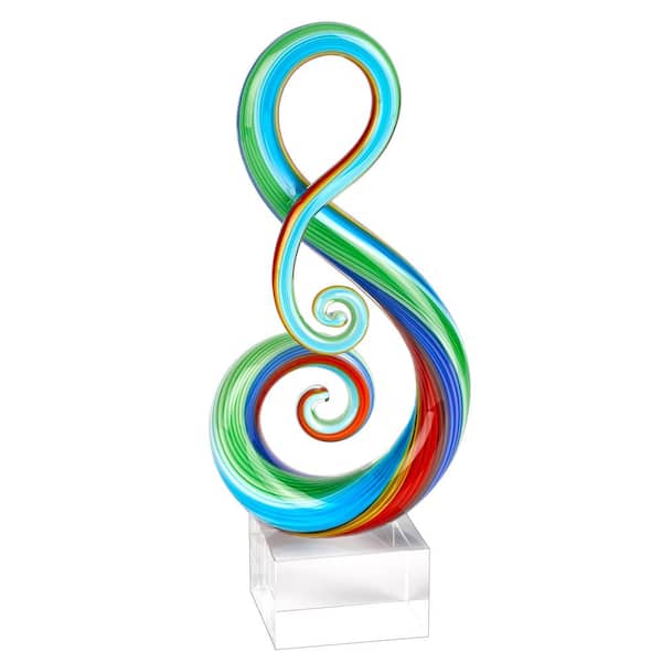 Unbranded 6.3 in. Rainbow Murano Style Art Glass Musical Note Centerpiece on Crystal Base
