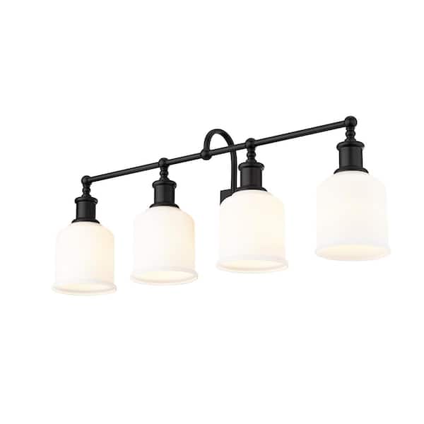 Unbranded Bryant 32 in. 4-Light Matte Black Vanity Light with Glass Shade