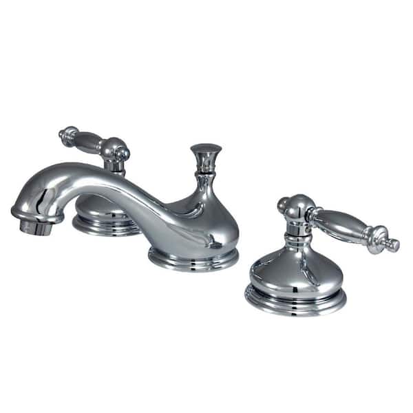 Kingston Brass Heritage 2-Handle 8 in. Widespread Bathroom Faucets with Brass Pop-Up in Polished Chrome