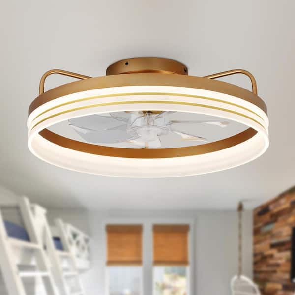 Oaks Aura 20 in. LED Indoor French Gold App Control Smart Low Profile Ceiling Fan with light, Flush Mount Ceiling Fan for Bedroom