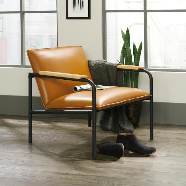 Sauder Boulevard Cafe Camel Leather, Leather And Metal Chair