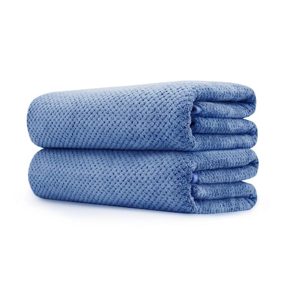 Blue Waffle Microfiber Bath Towel Set, 2-Piece, 35 in. x 70 in., Soft Quick-Dry Towels for Bathroom and Gym