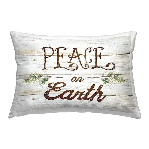 Stupell Industries Rustic Peace on Earth Green Abstract Polyester 14 in. X 20in. Throw Pillow