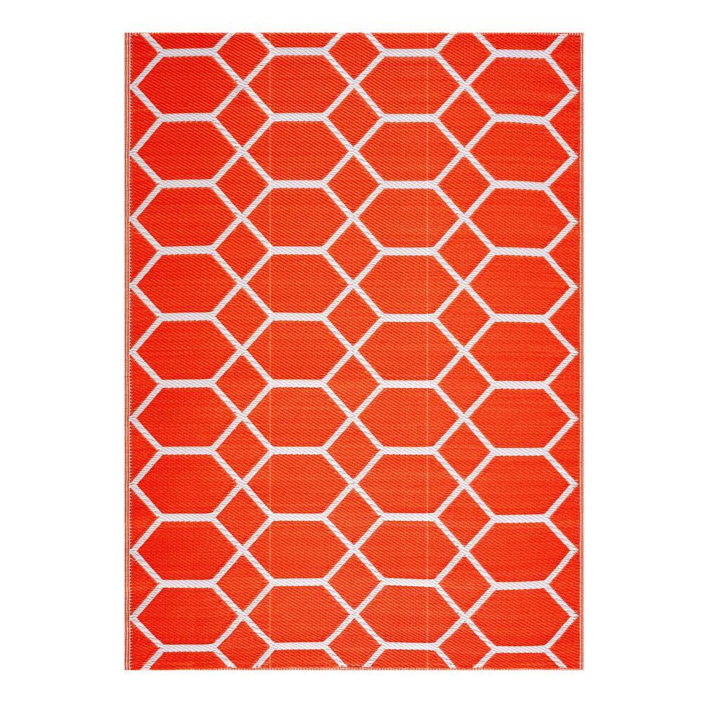 Miami Orange and White 5 ft. x 7 ft. Folded Reversible Recycled Plastic Indoor/Outdoor Area Rug-Floor Mat price history on PriceWatchPro